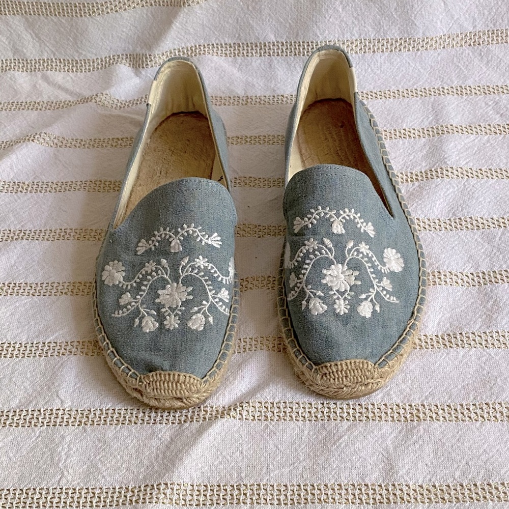 Soludos Chambray Floral Embroidery Espadrilles